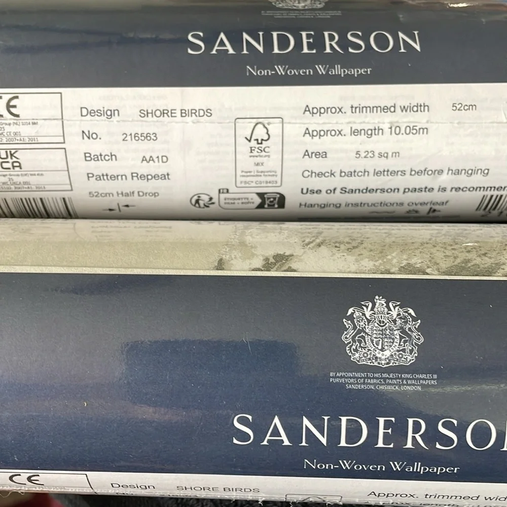 2 Sanderson SHORE BIRDS WALLPAPER rolls in Driftwood